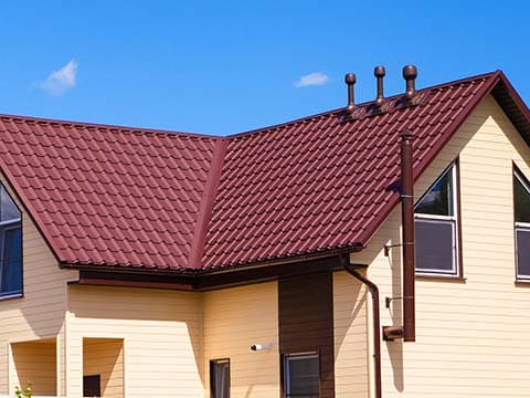 metal roof colors, dark red rooftop